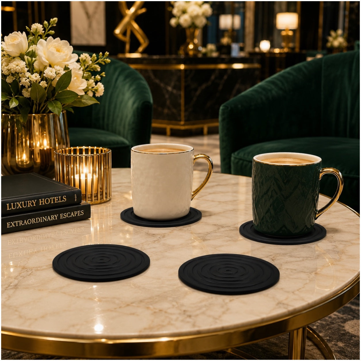 Essential Modern 4 Piece Black Silicone Coaster Set for Cups and Glasses
