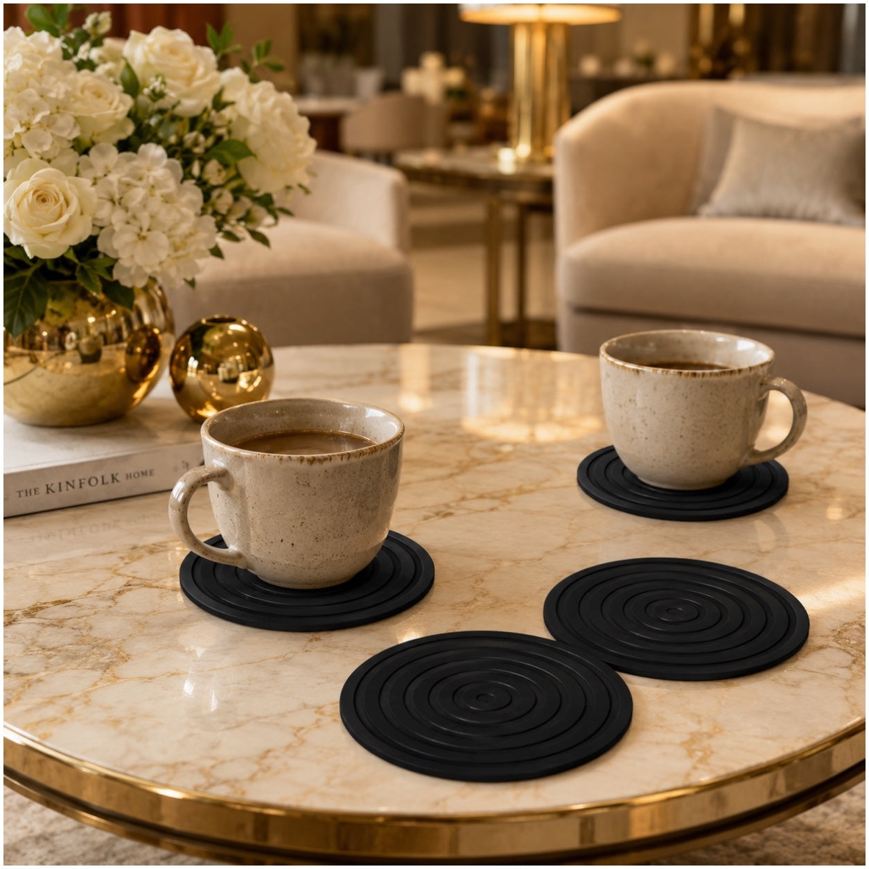 Essential Modern 4 Piece Black Silicone Coaster Set for Cups and Glasses