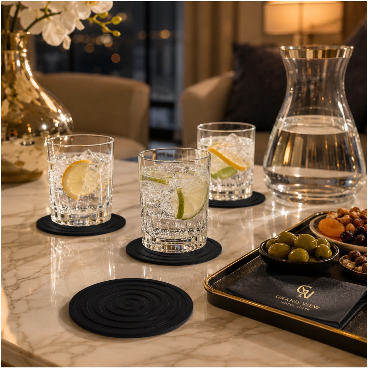 Essential Modern 4 Piece Black Silicone Coaster Set for Cups and Glasses