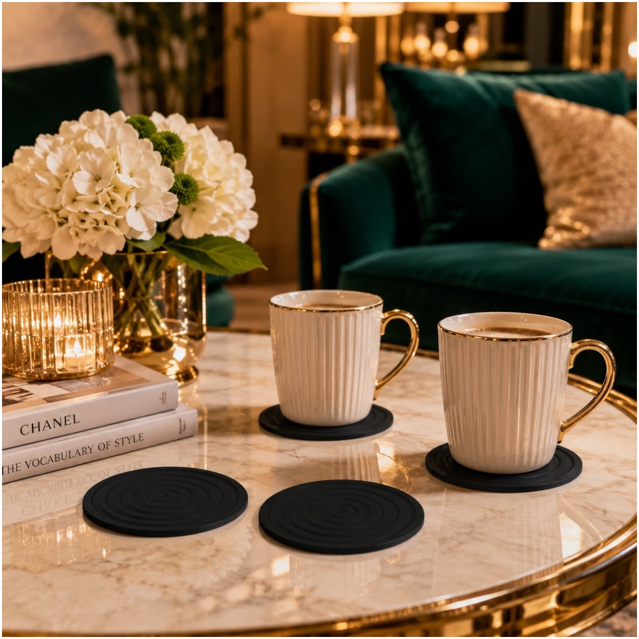 Essential Modern 4 Piece Black Silicone Coaster Set for Cups and Glasses