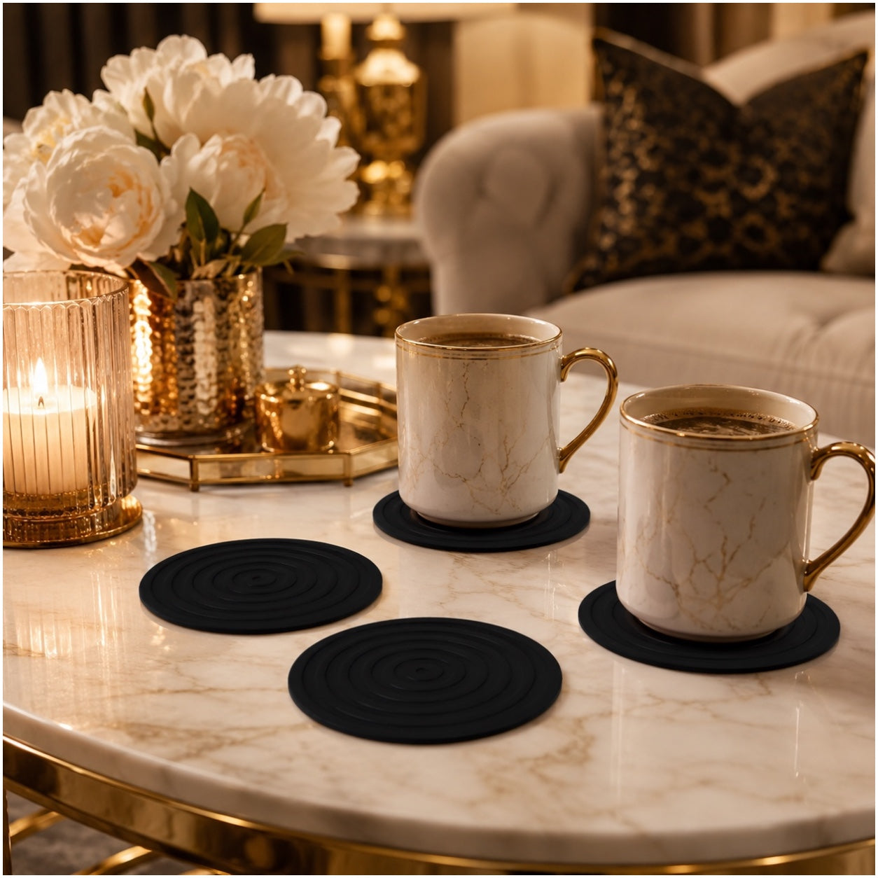 Essential Modern 4 Piece Black Silicone Coaster Set for Cups and Glasses