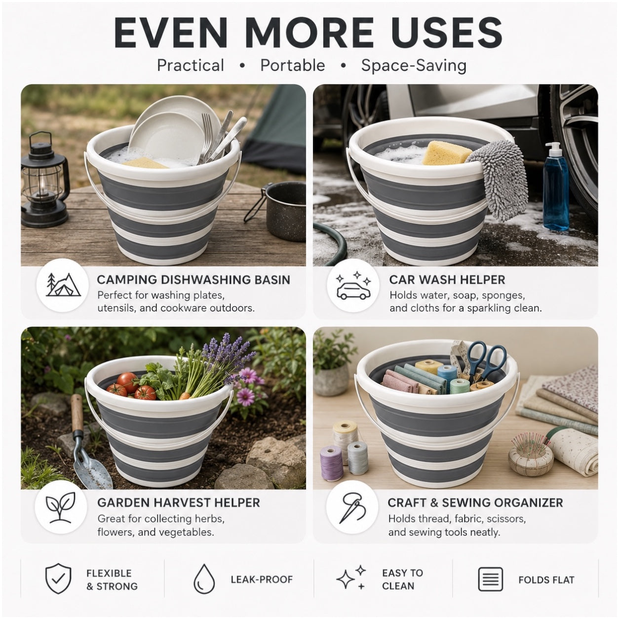 10L Collapsible Ice Bucket White and Grey Portable Space-Saving Bucket