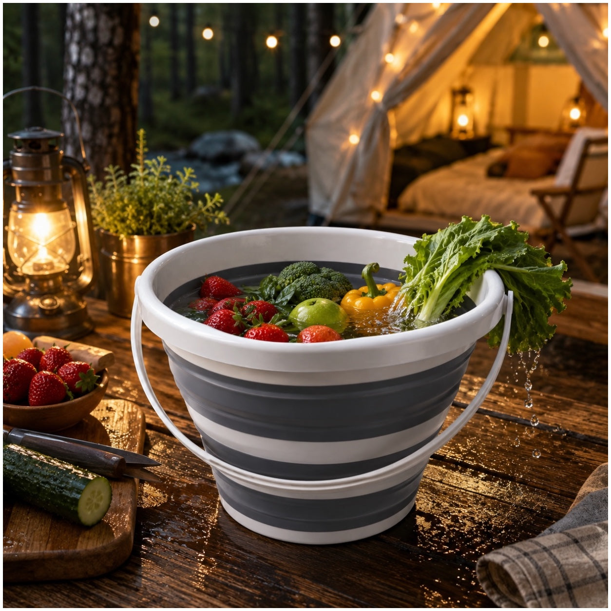 10L Collapsible Ice Bucket White and Grey Portable Space-Saving Bucket