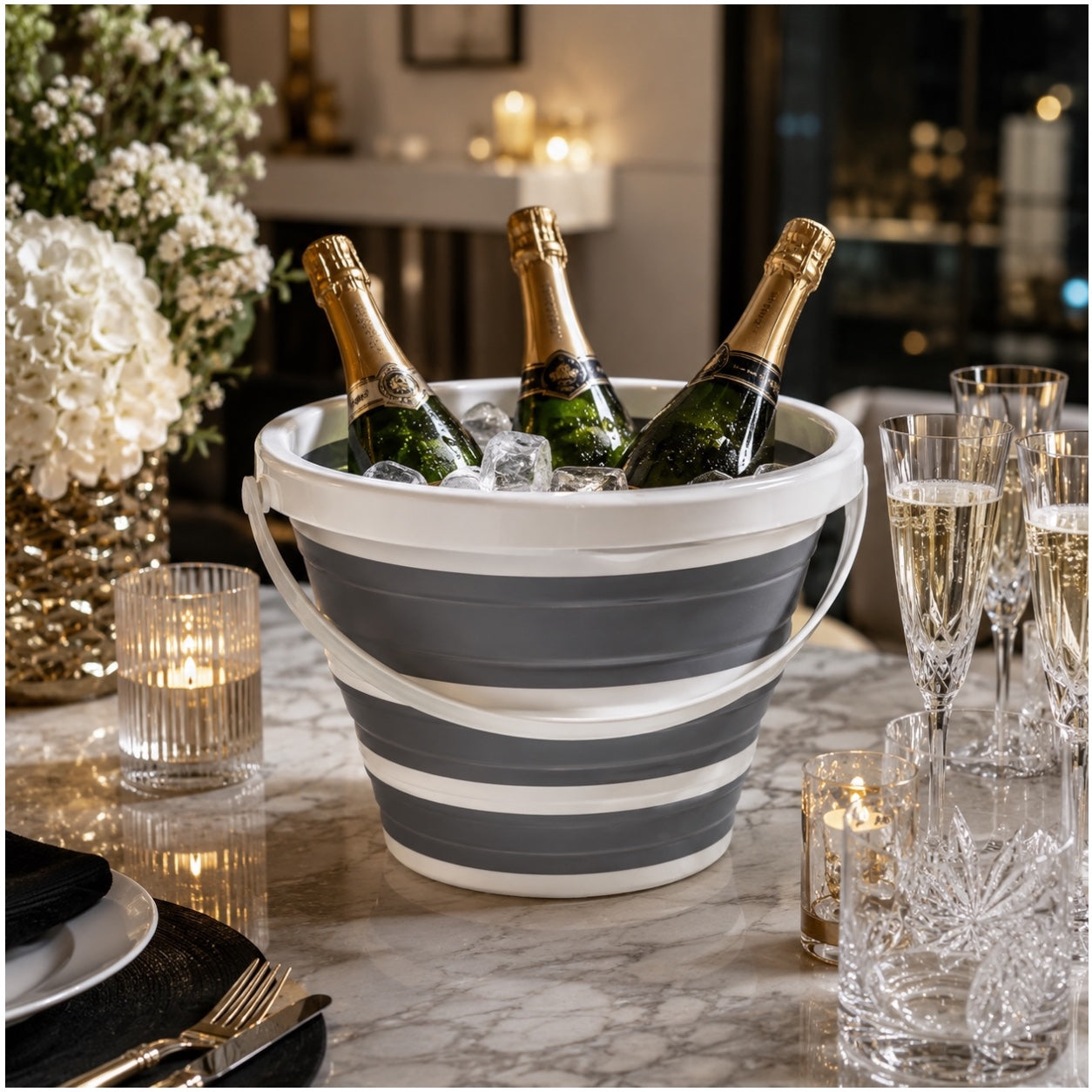 10L Collapsible Ice Bucket White and Grey Portable Space-Saving Bucket