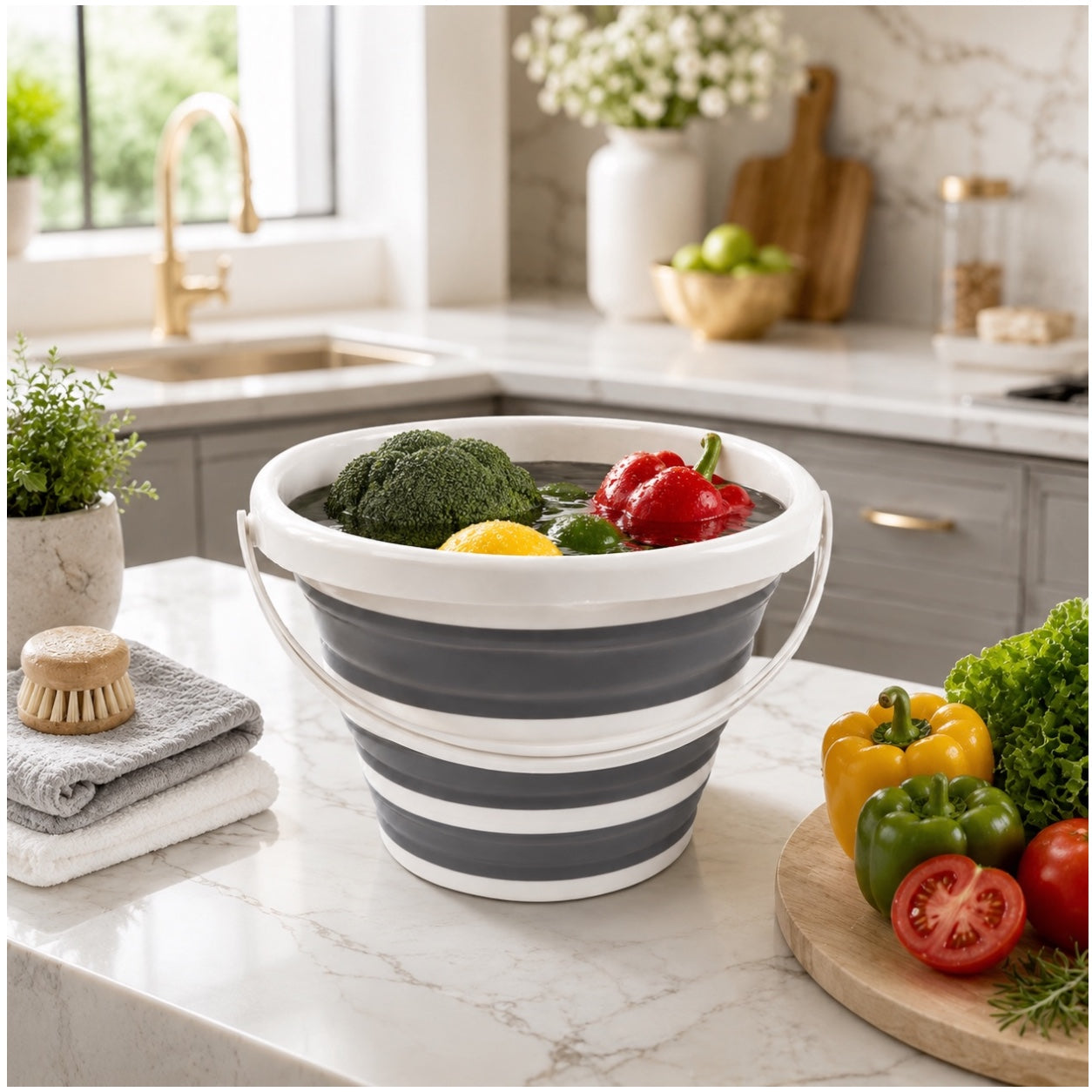 10L Collapsible Ice Bucket White and Grey Portable Space-Saving Bucket