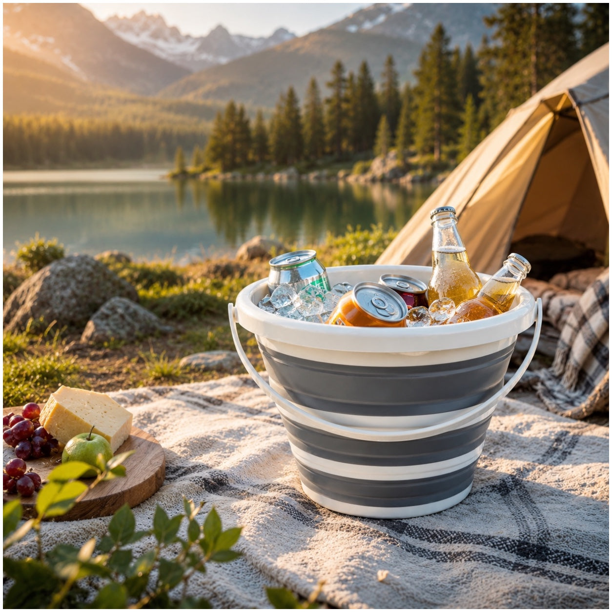 10L Collapsible Ice Bucket White and Grey Portable Space-Saving Bucket