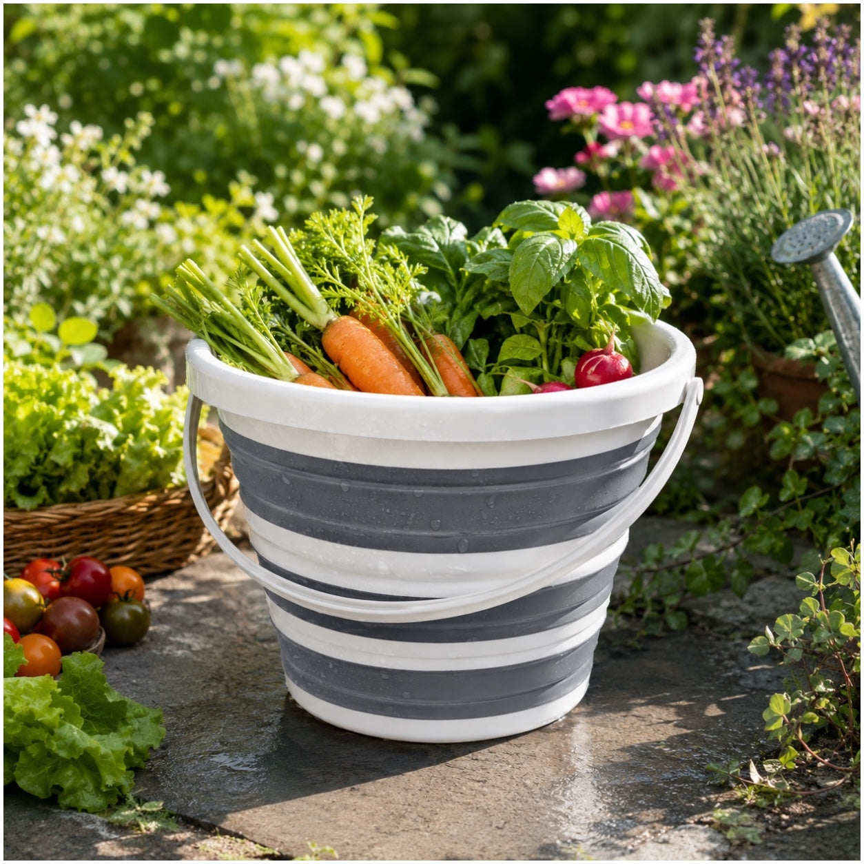 10L Collapsible Ice Bucket White and Grey Portable Space-Saving Bucket