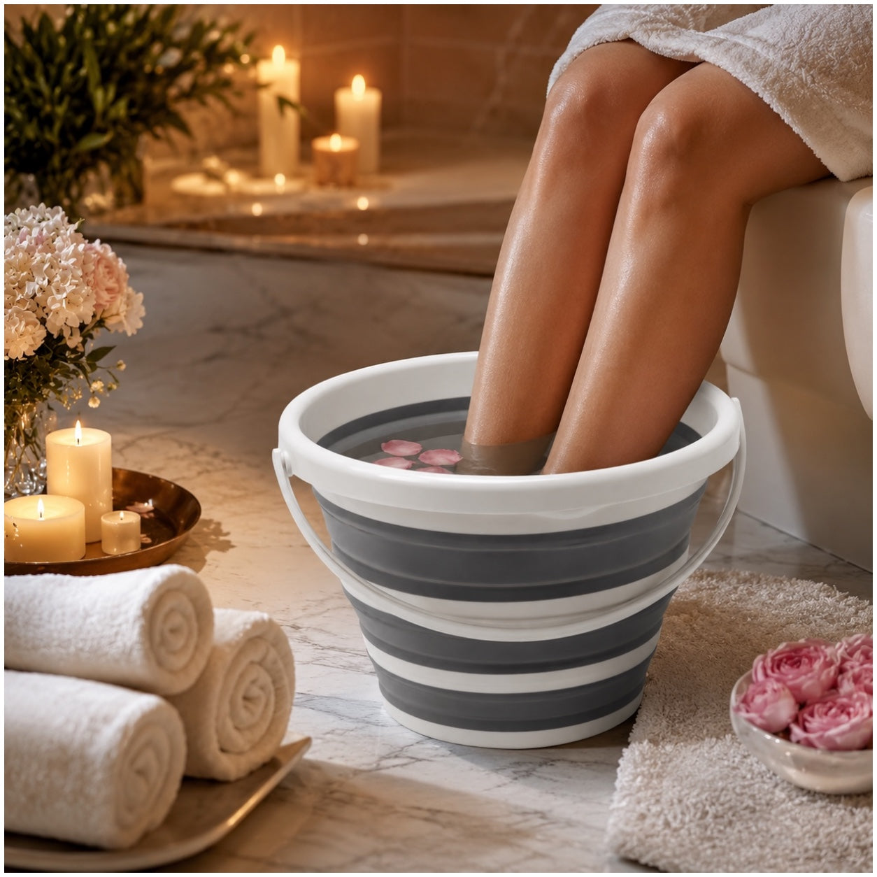 10L Collapsible Ice Bucket White and Grey Portable Space-Saving Bucket
