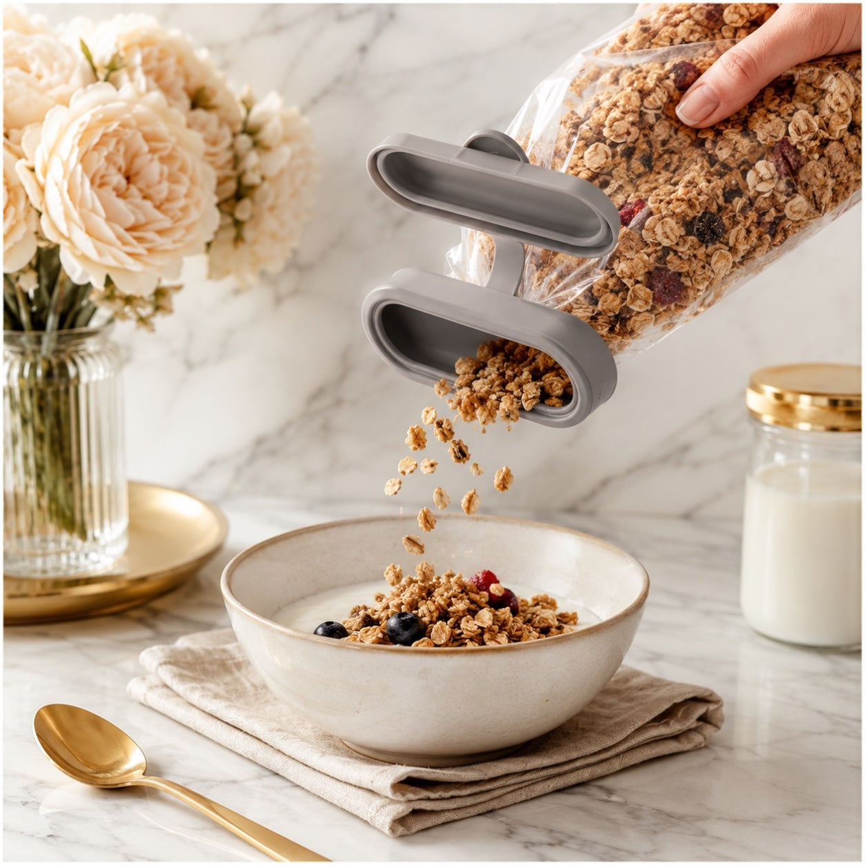 Grey Silicone Food Sealing Clip with Easy Pour Lid - Kitchen Storage - 13cm