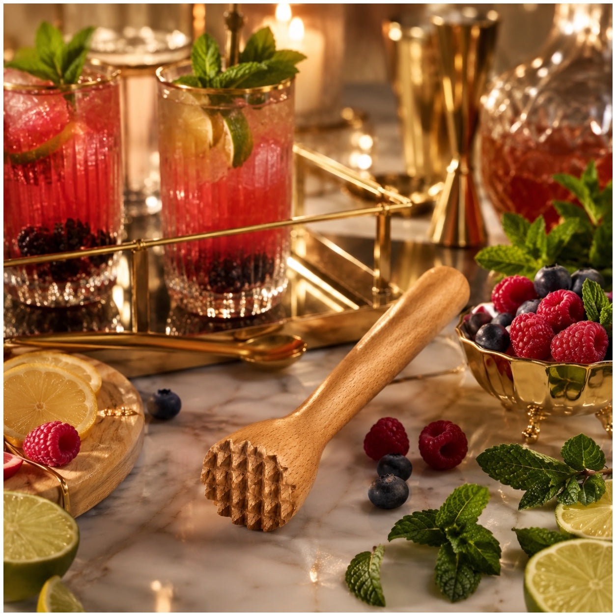 Beech Wood Cocktail Muddler – 25cm Natural Wooden Juice Blender