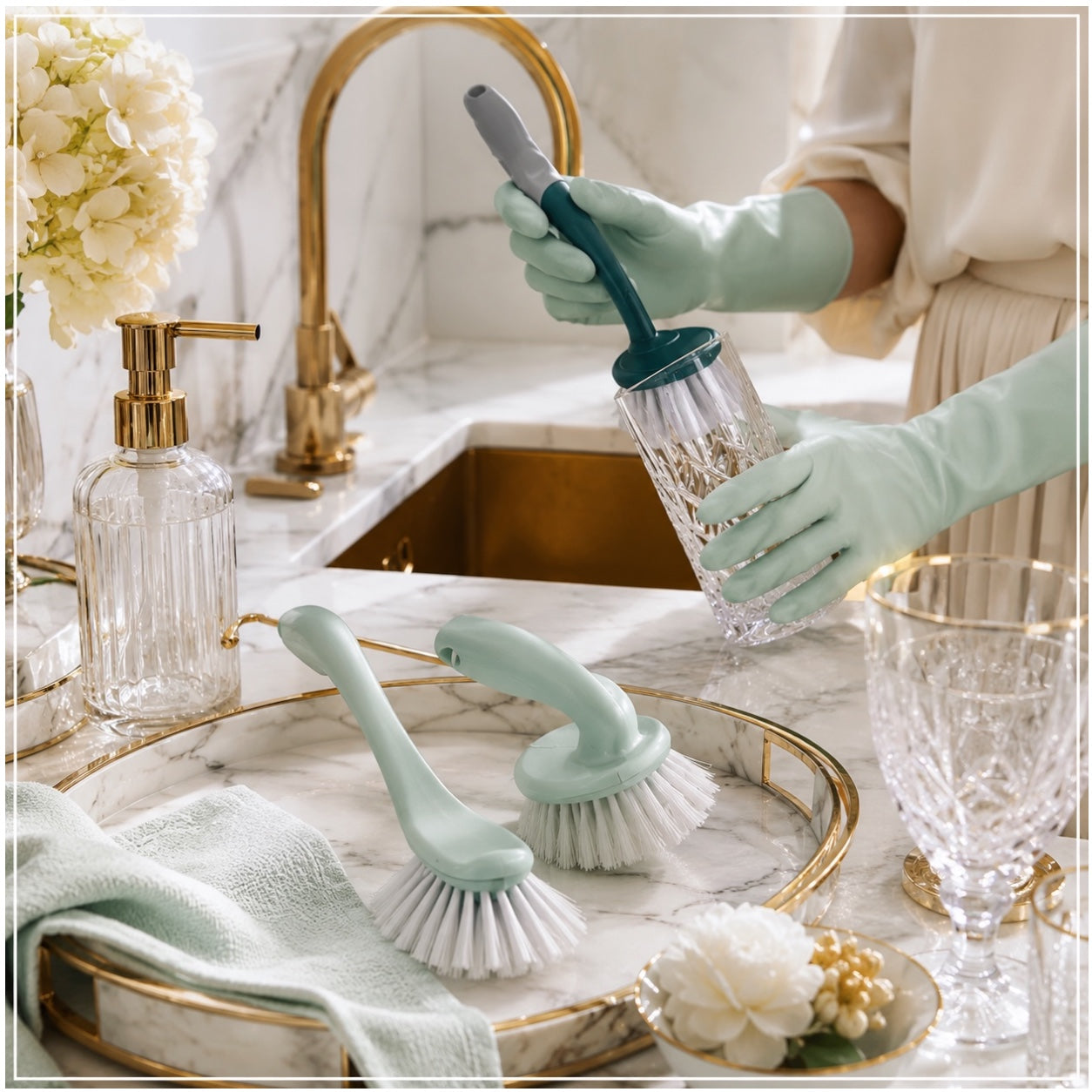Essential 3 Piece Dish Brush Set with Palm Brush and Glass Cleaning Brush