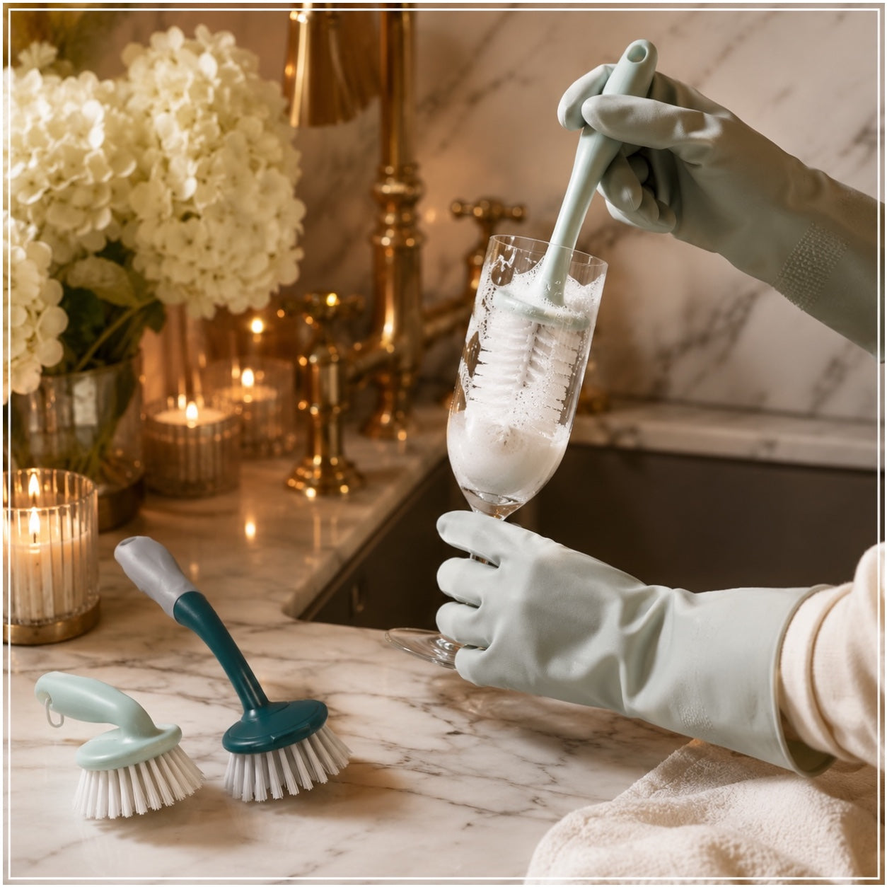 Essential 3 Piece Dish Brush Set with Palm Brush and Glass Cleaning Brush