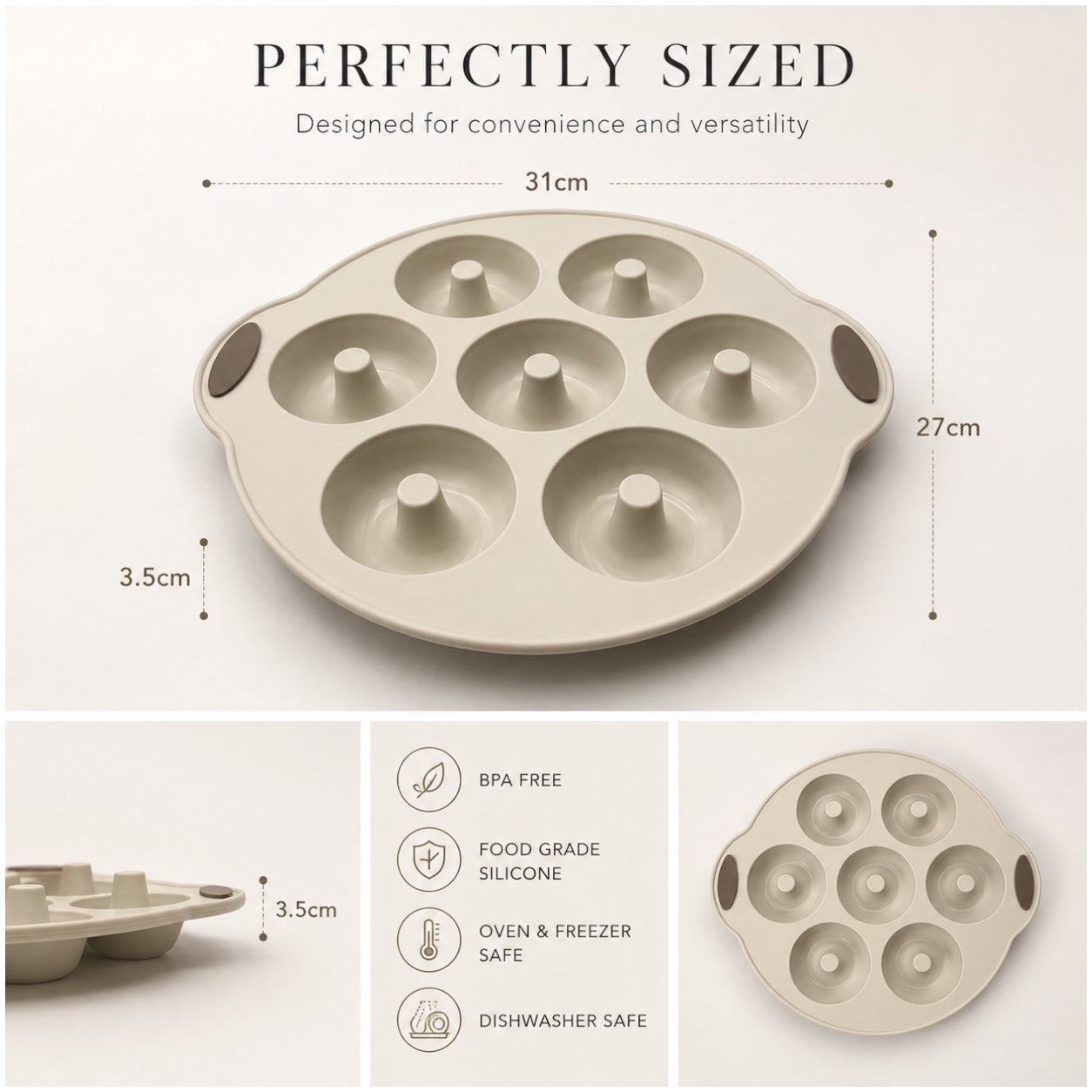 Essential 7-Cavity Silicone Donut Baking Mold with Steel Frame – Cream