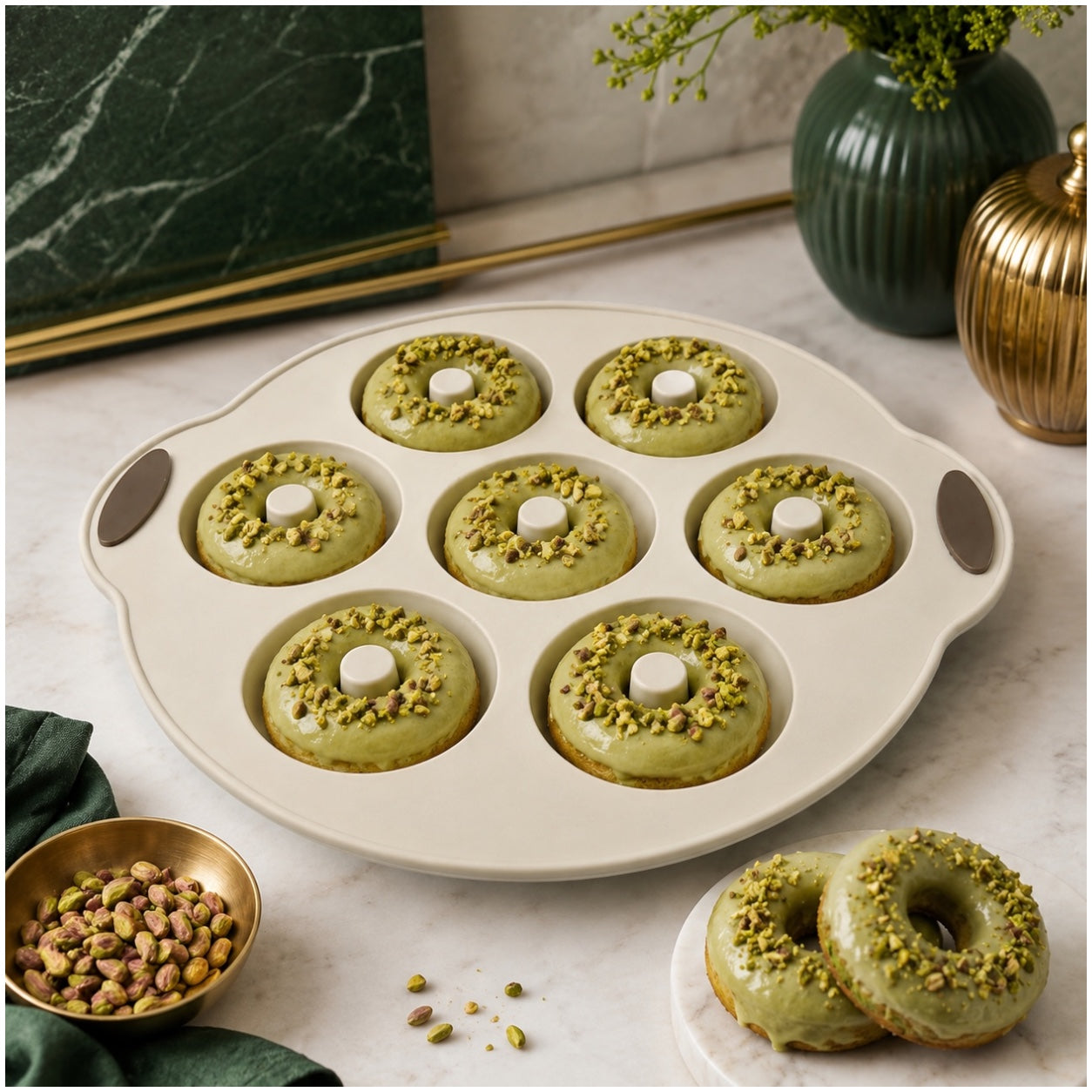 Essential 7-Cavity Silicone Donut Baking Mold with Steel Frame – Cream