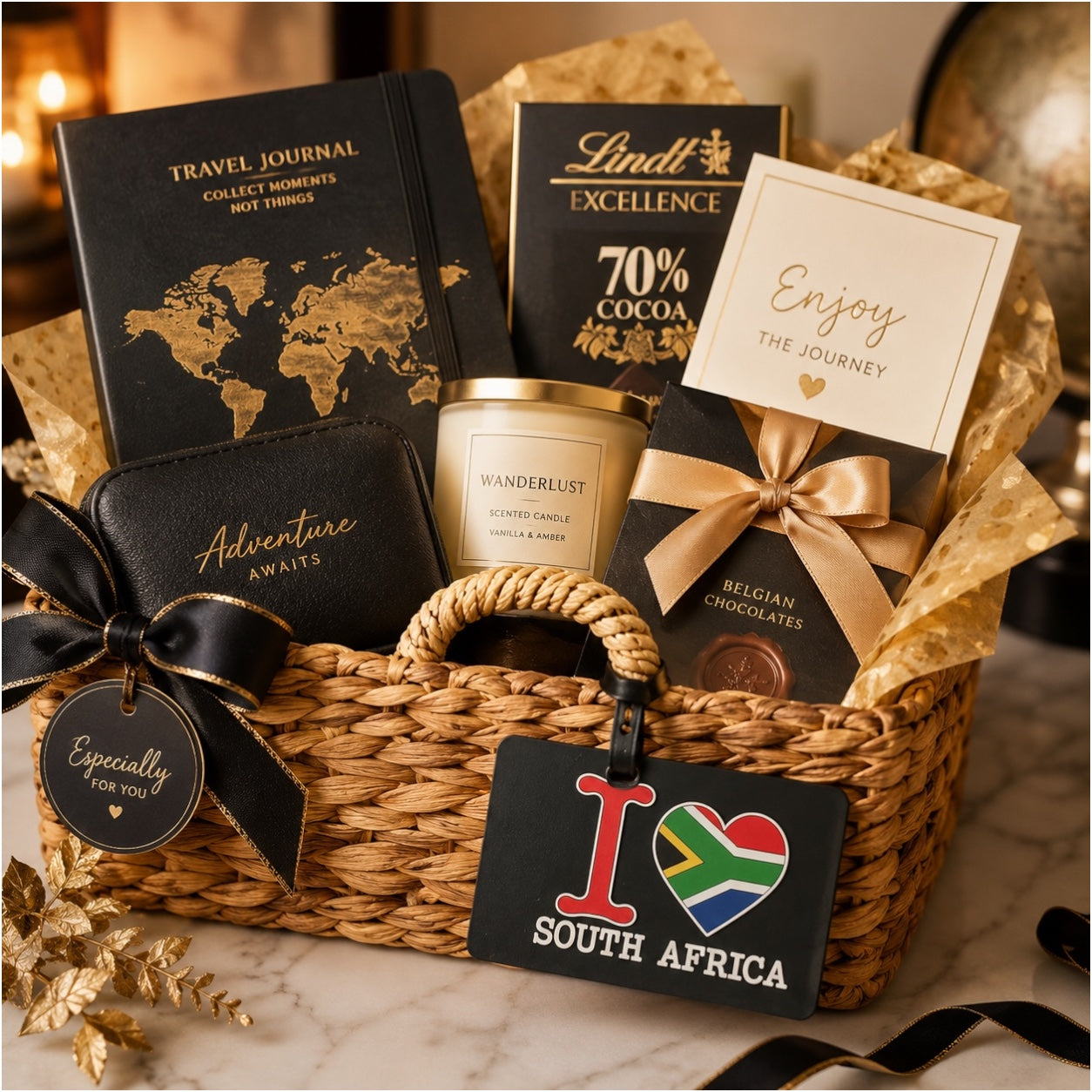 South Africa Luggage Tag with Name Card - Black Travel Bag ID Tag
