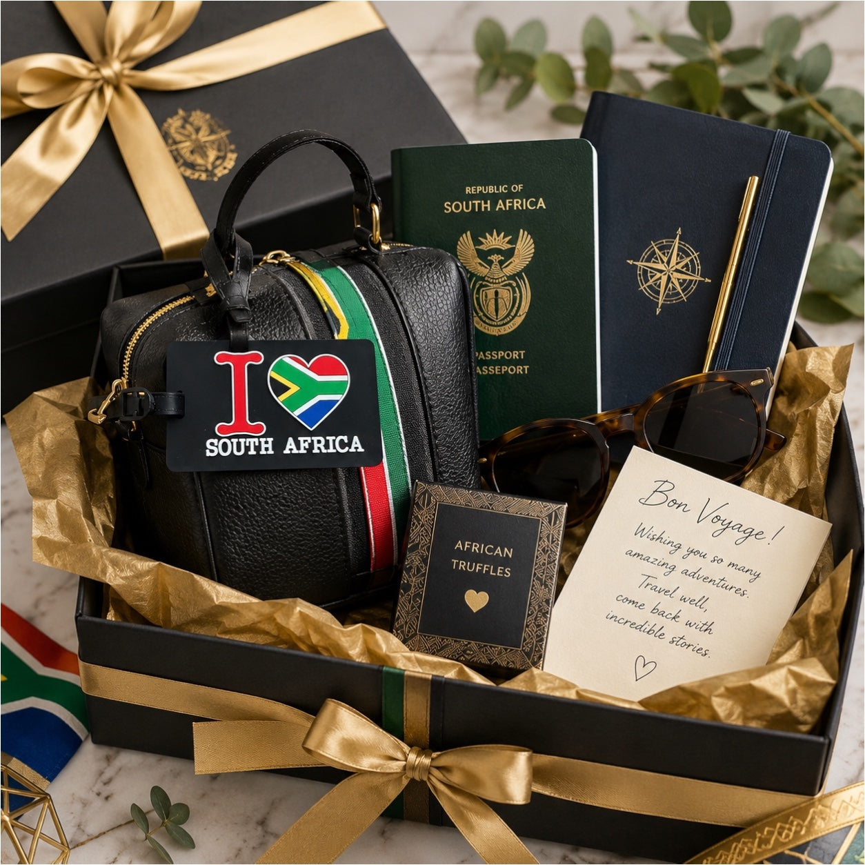 South Africa Luggage Tag with Name Card - Black Travel Bag ID Tag