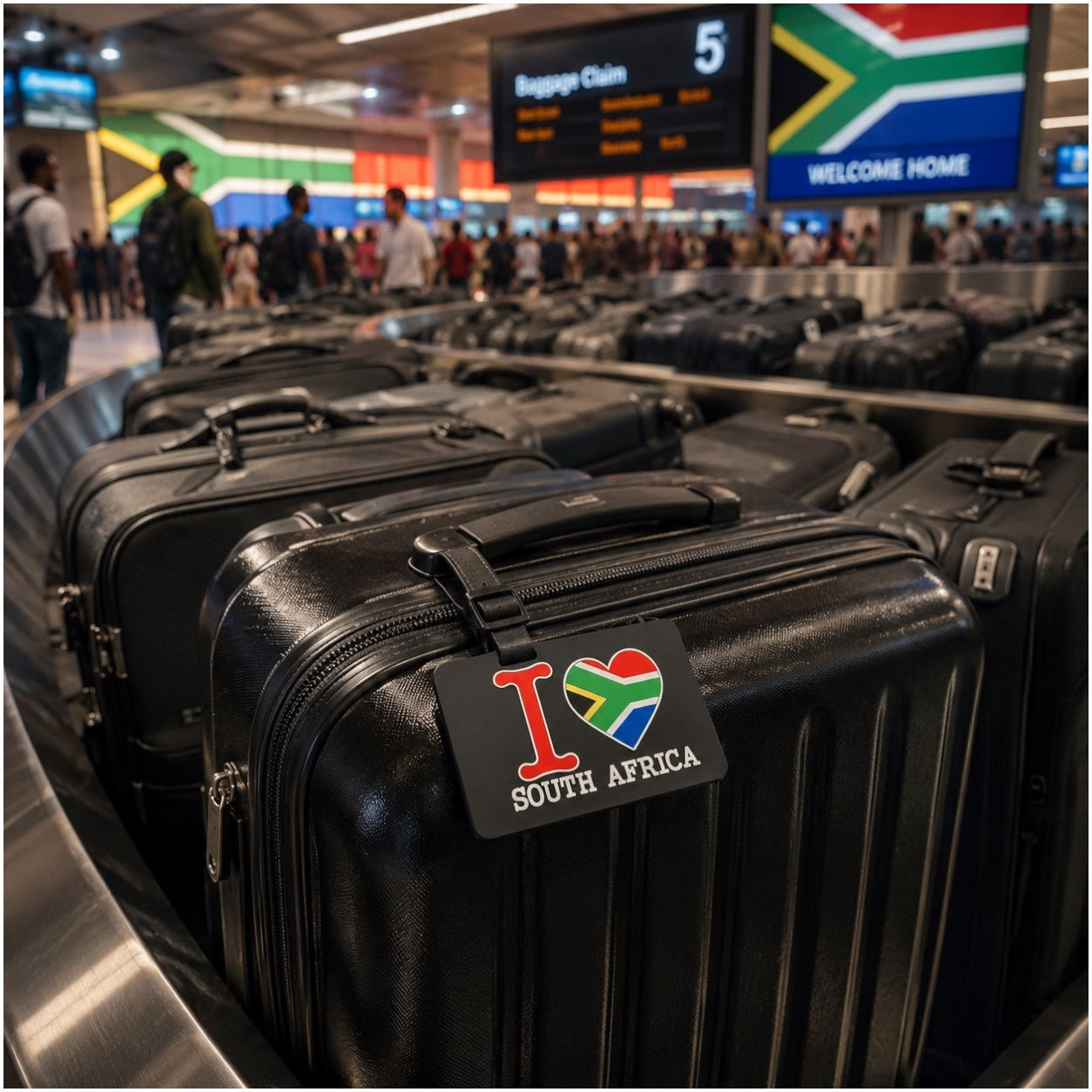 South Africa Luggage Tag with Name Card - Black Travel Bag ID Tag