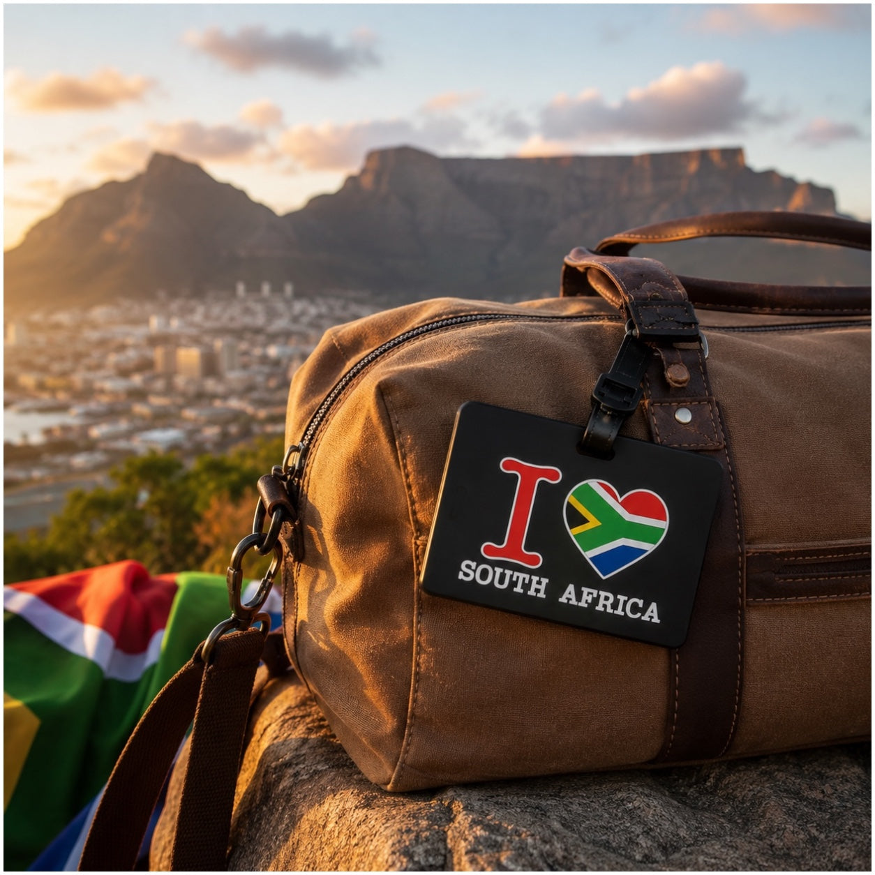 South Africa Luggage Tag with Name Card - Black Travel Bag ID Tag