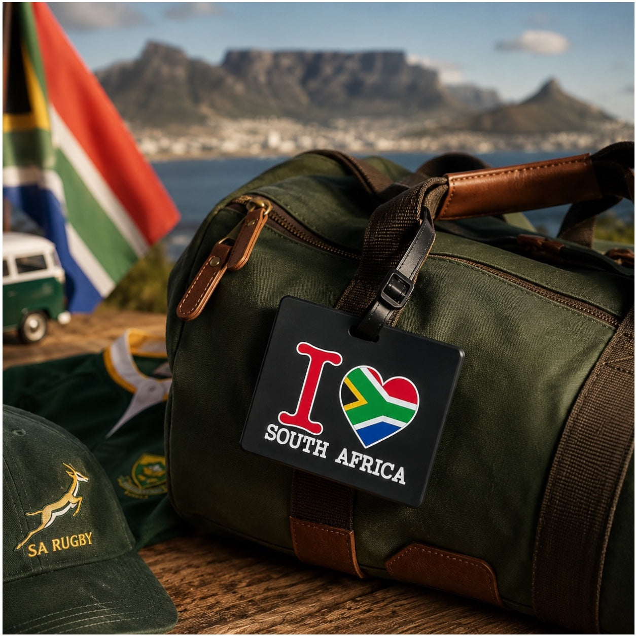 South Africa Luggage Tag with Name Card - Black Travel Bag ID Tag