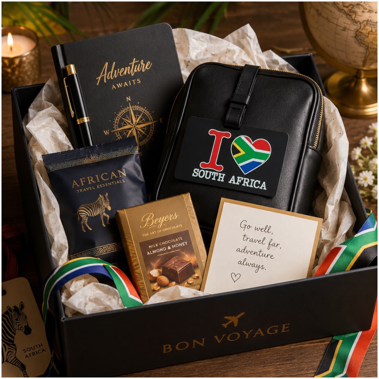 South Africa Luggage Tag with Name Card - Black Travel Bag ID Tag