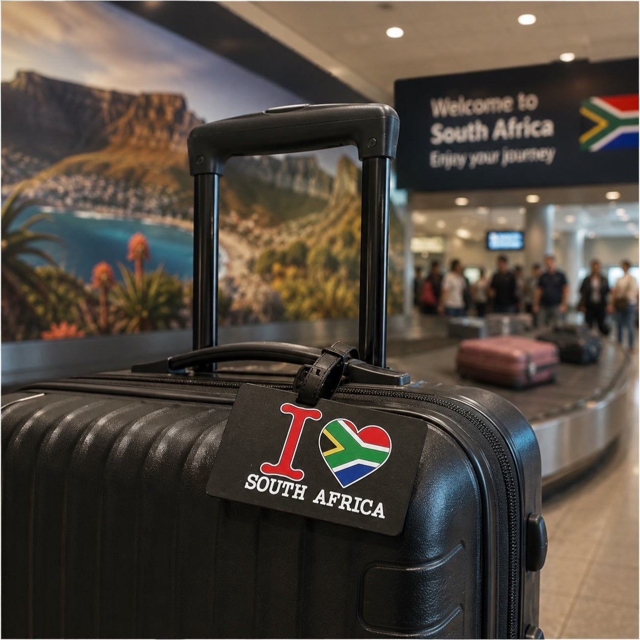South Africa Luggage Tag with Name Card - Black Travel Bag ID Tag
