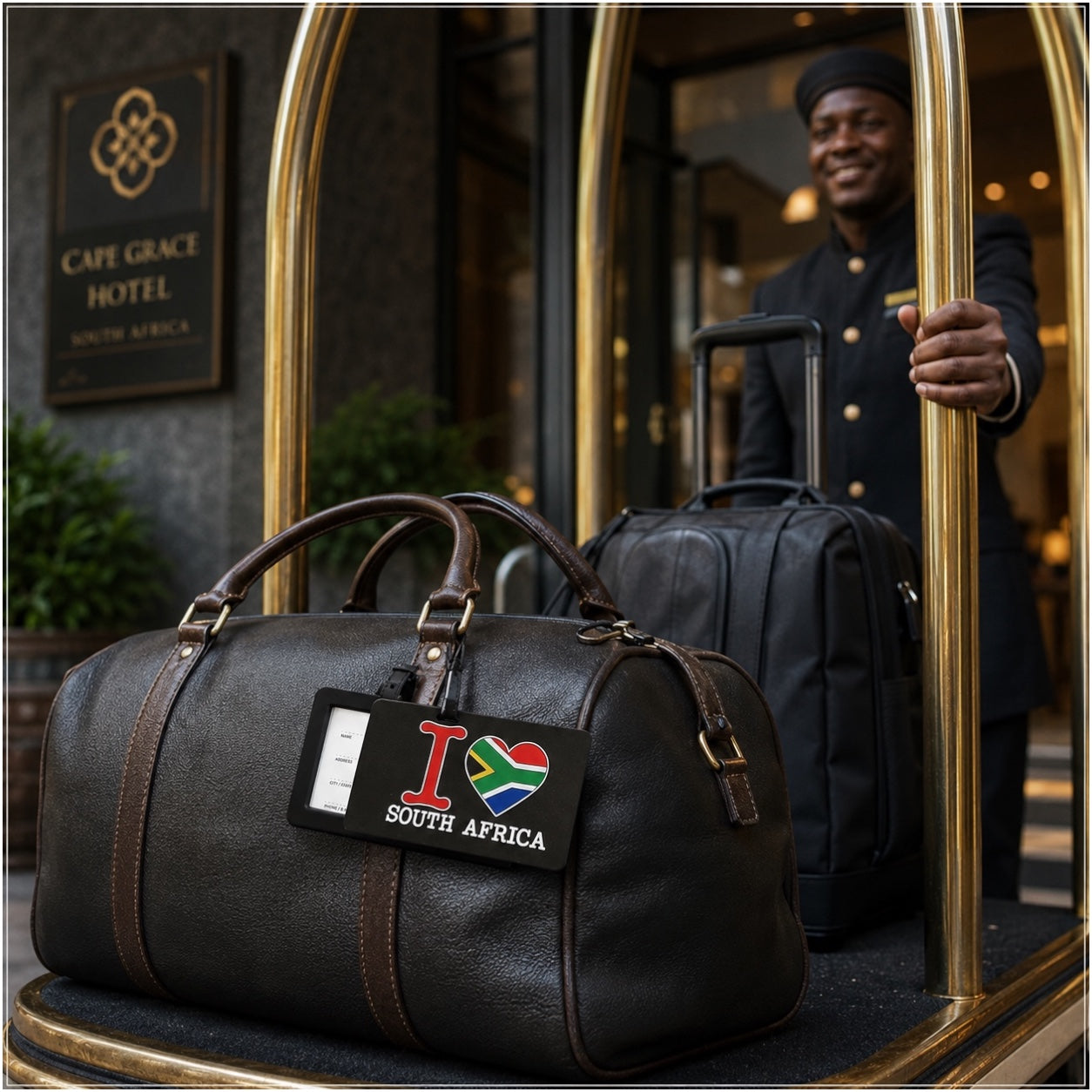 South Africa Luggage Tag with Name Card - Black Travel Bag ID Tag