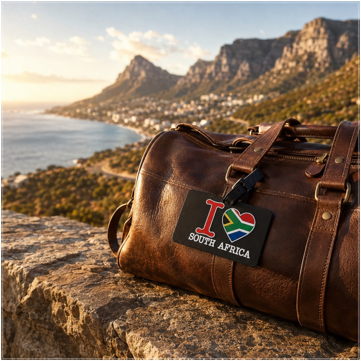 South Africa Luggage Tag with Name Card - Black Travel Bag ID Tag