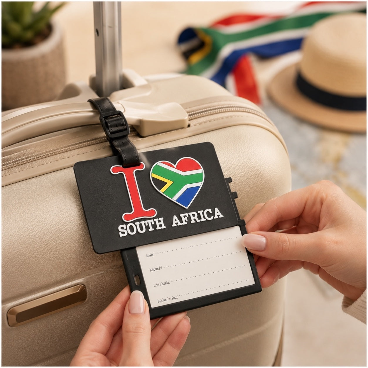 South Africa Luggage Tag with Name Card - Black Travel Bag ID Tag