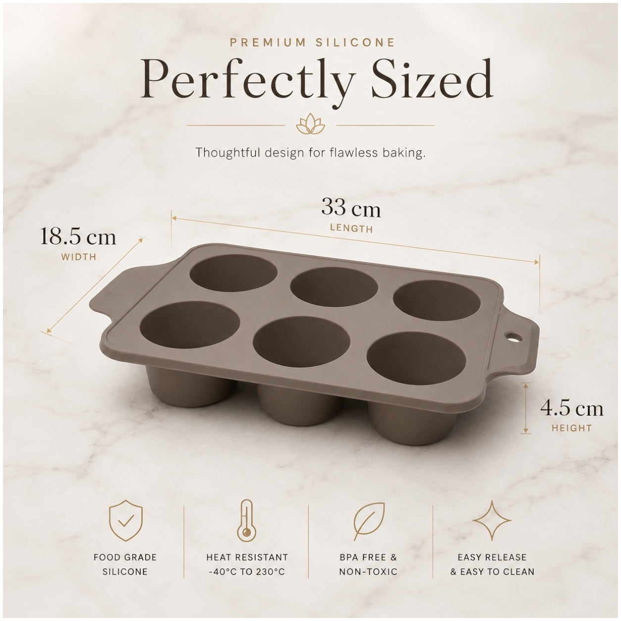 Essential 6-Cup Silicone Cupcake Mold – Non-Stick Baking Mold - 33 x 18.5cm