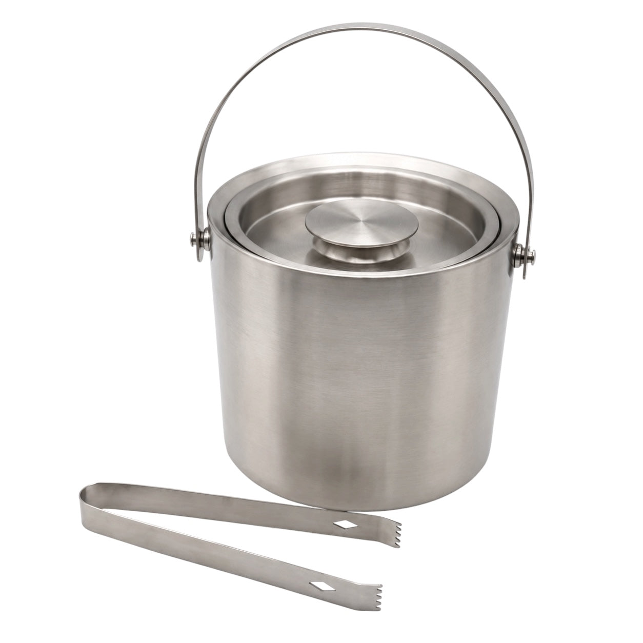 Stainless Steel Ice Basket with Tongs and Lid – 2.8L - 19 x 19 x 17.5 cm