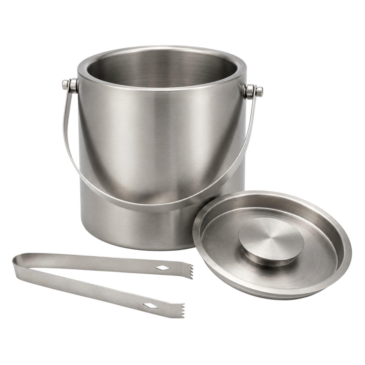 Stainless Steel Ice Basket with Tongs and Lid – 2.8L - 19 x 19 x 17.5 cm