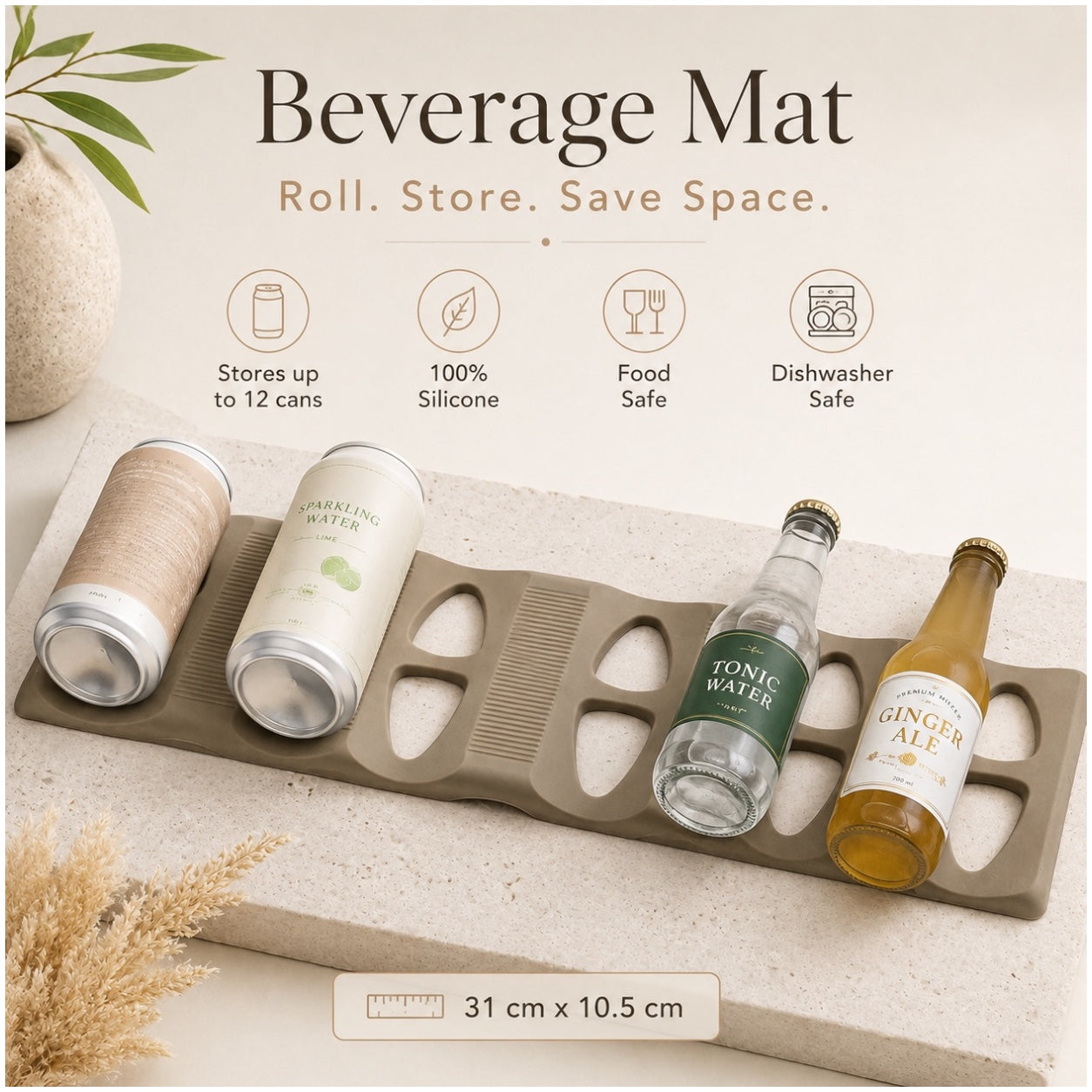 Set of 2 Silicone Beverage Mats – Space-Saving Bottle, Can-Fridge Organiser