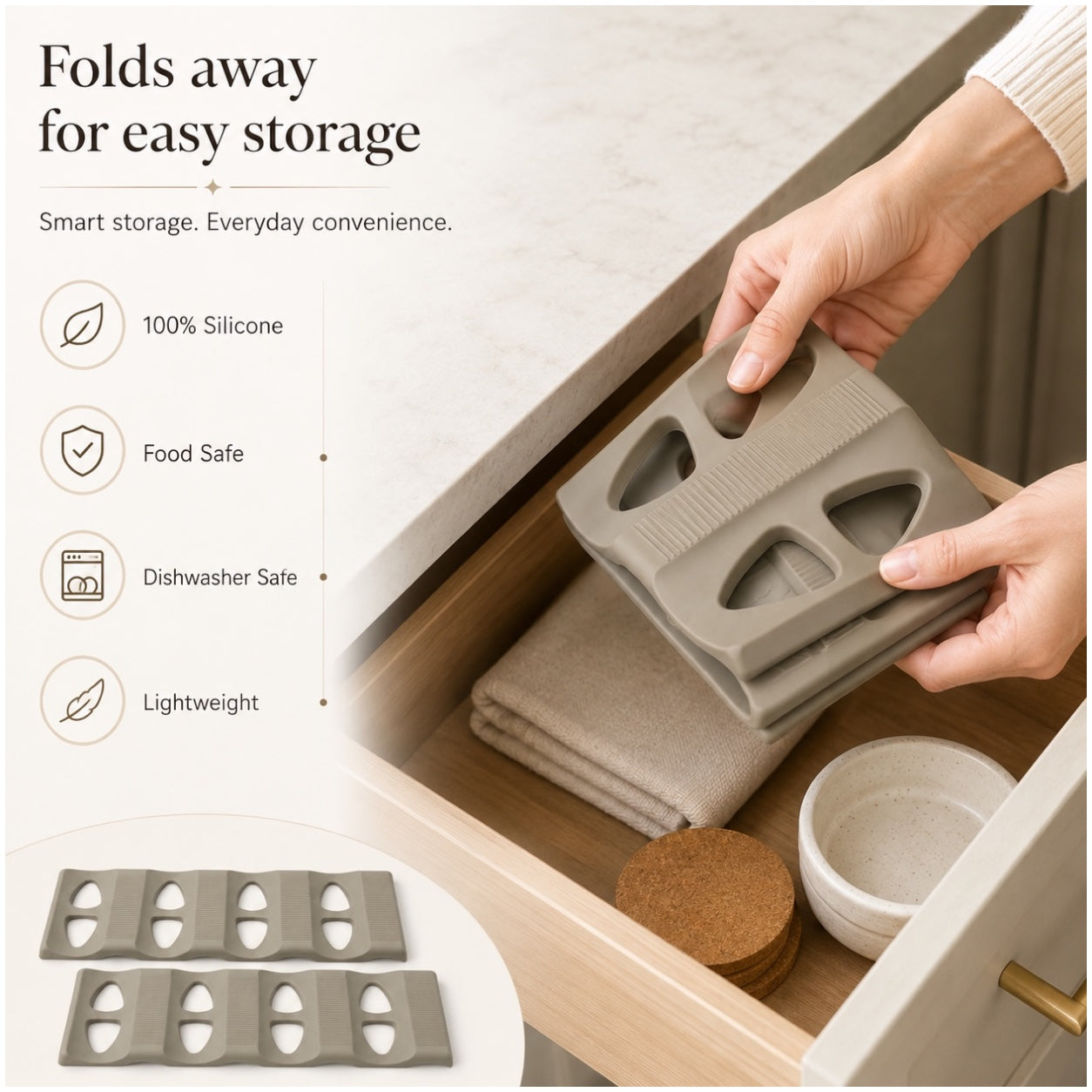 Set of 2 Silicone Beverage Mats – Space-Saving Bottle, Can-Fridge Organiser