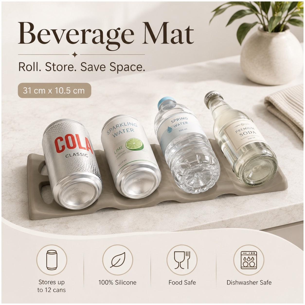 Set of 2 Silicone Beverage Mats – Space-Saving Bottle, Can-Fridge Organiser