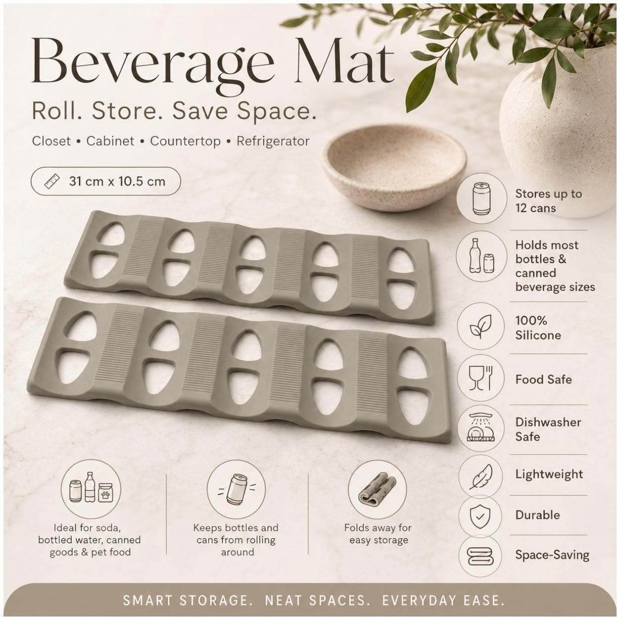 Set of 2 Silicone Beverage Mats – Space-Saving Bottle, Can-Fridge Organiser
