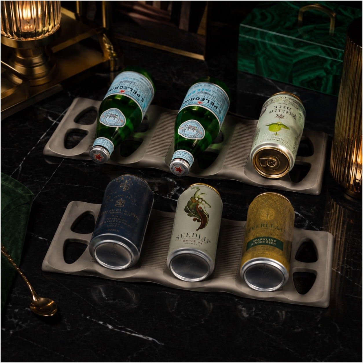 Set of 2 Silicone Beverage Mats – Space-Saving Bottle, Can-Fridge Organiser