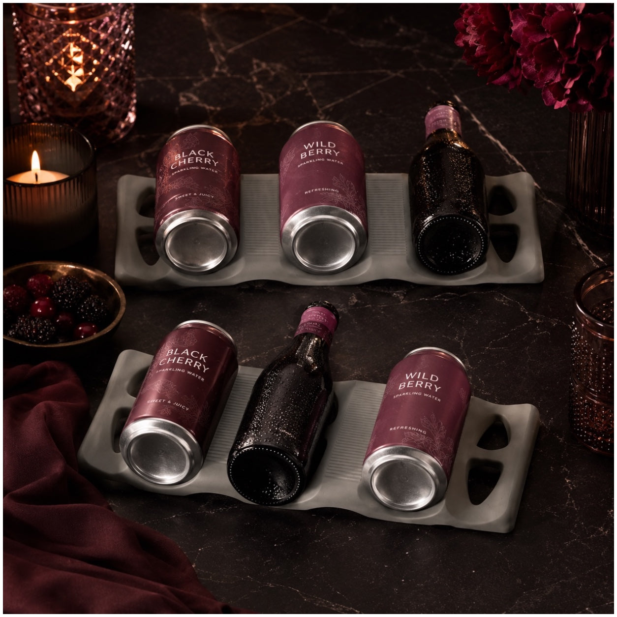Set of 2 Silicone Beverage Mats – Space-Saving Bottle, Can-Fridge Organiser
