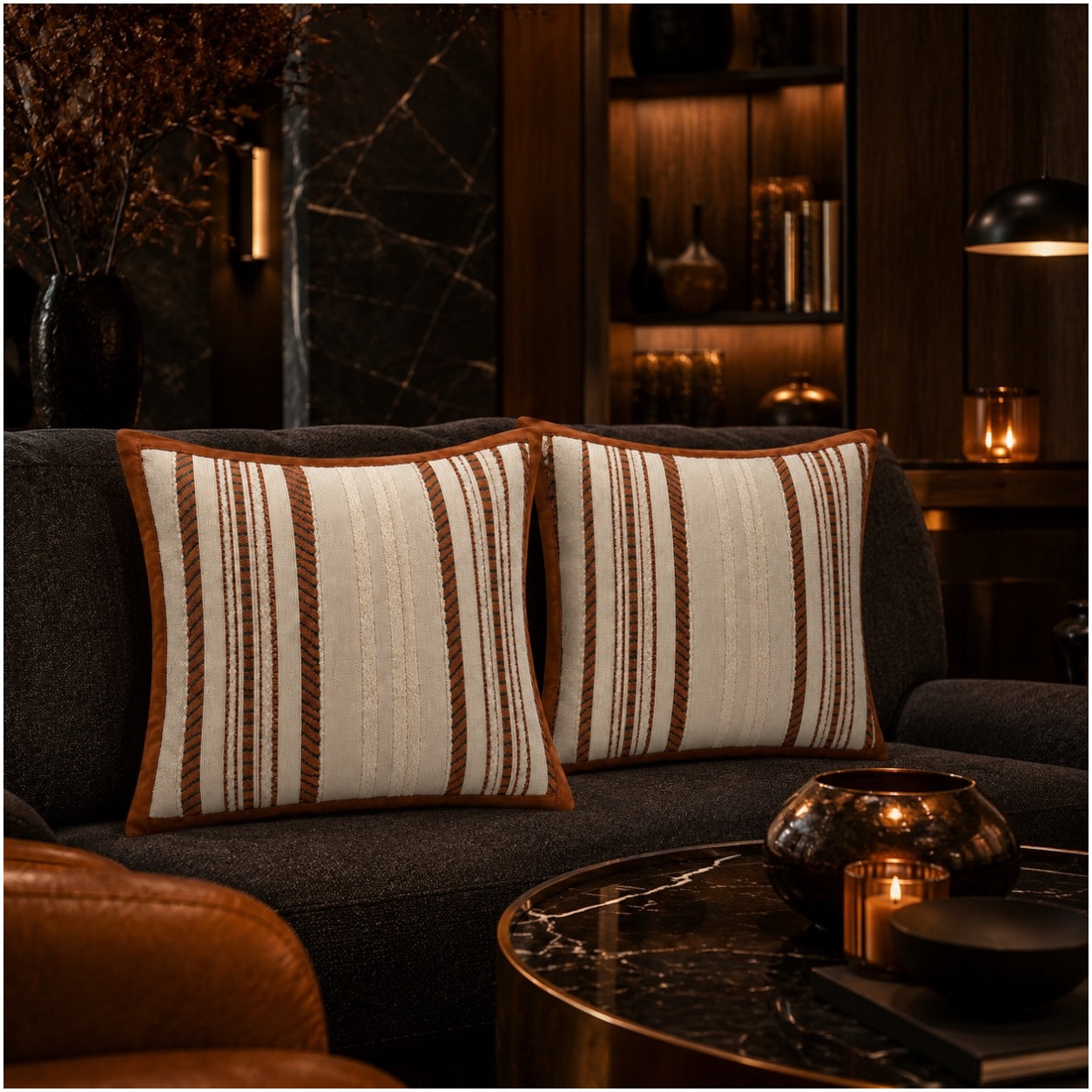 Set of 2 Corduroy Cushion Covers - 45cm x 45cm - Bronze Beige Neutral
