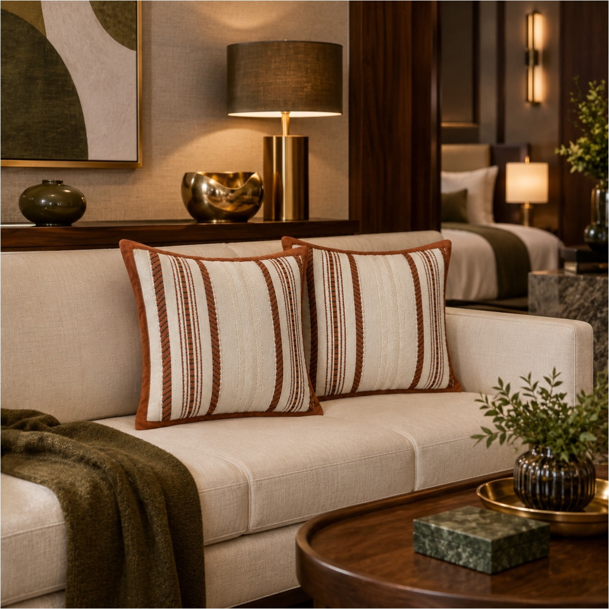Set of 2 Corduroy Cushion Covers - 45cm x 45cm - Bronze Beige Neutral