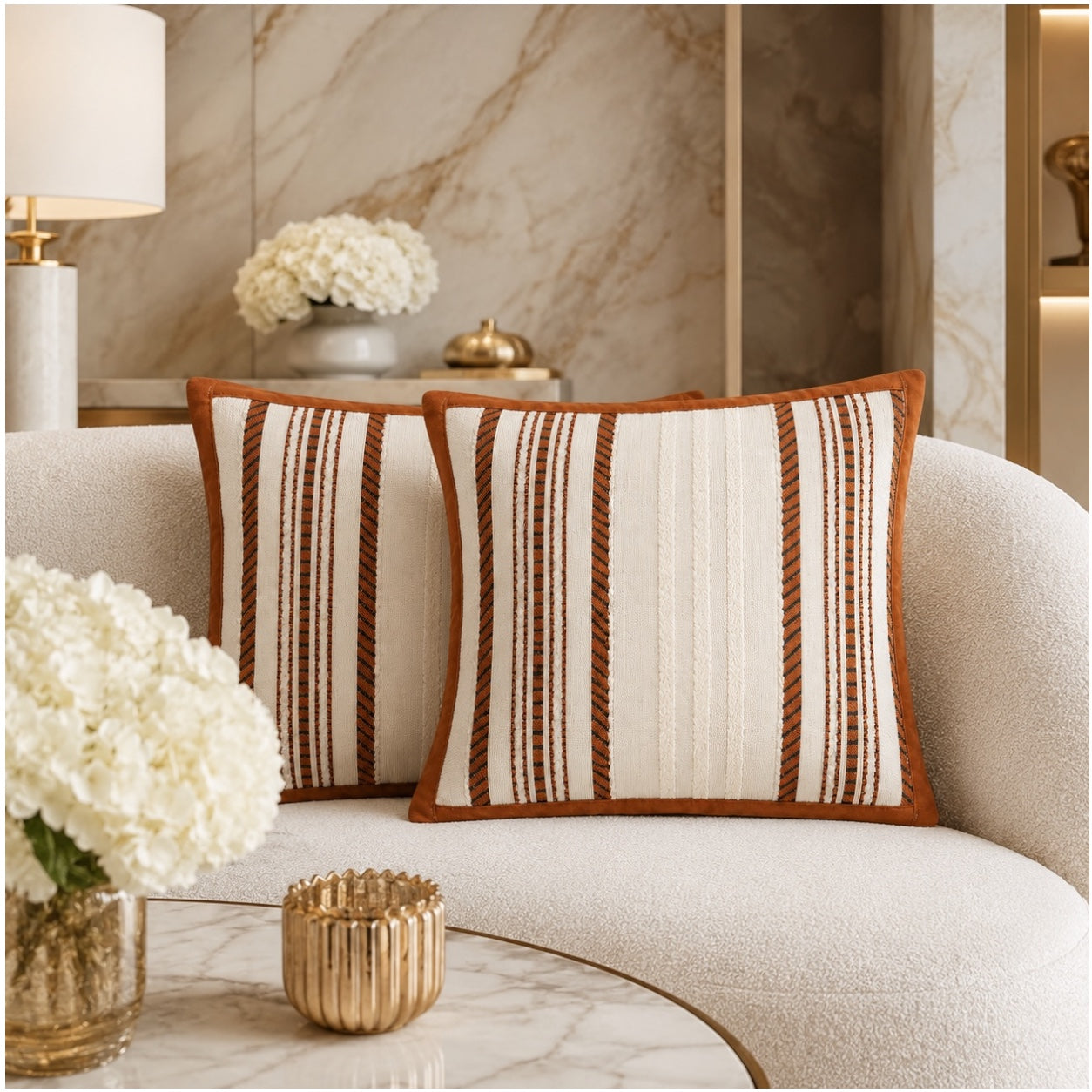 Set of 2 Corduroy Cushion Covers - 45cm x 45cm - Bronze Beige Neutral
