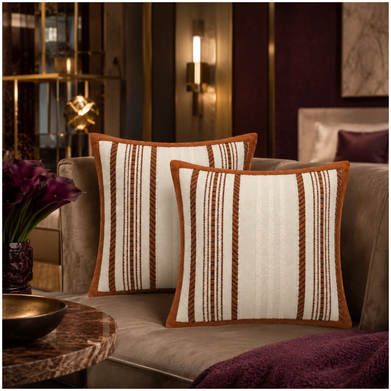 Set of 2 Corduroy Cushion Covers - 45cm x 45cm - Bronze Beige Neutral