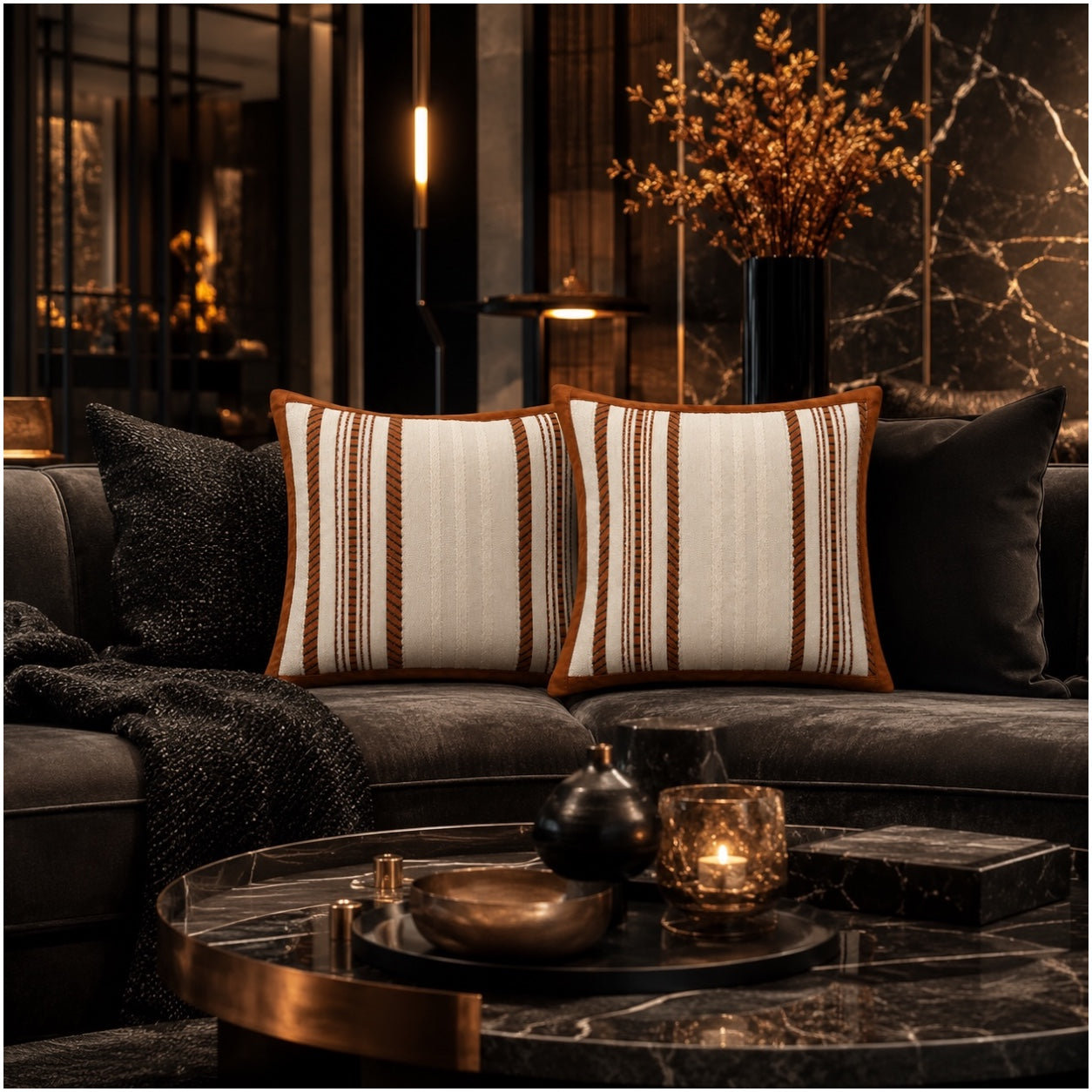 Set of 2 Corduroy Cushion Covers - 45cm x 45cm - Bronze Beige Neutral