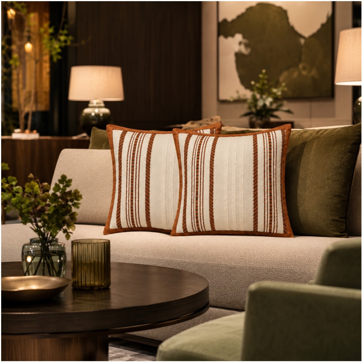 Set of 2 Corduroy Cushion Covers - 45cm x 45cm - Bronze Beige Neutral