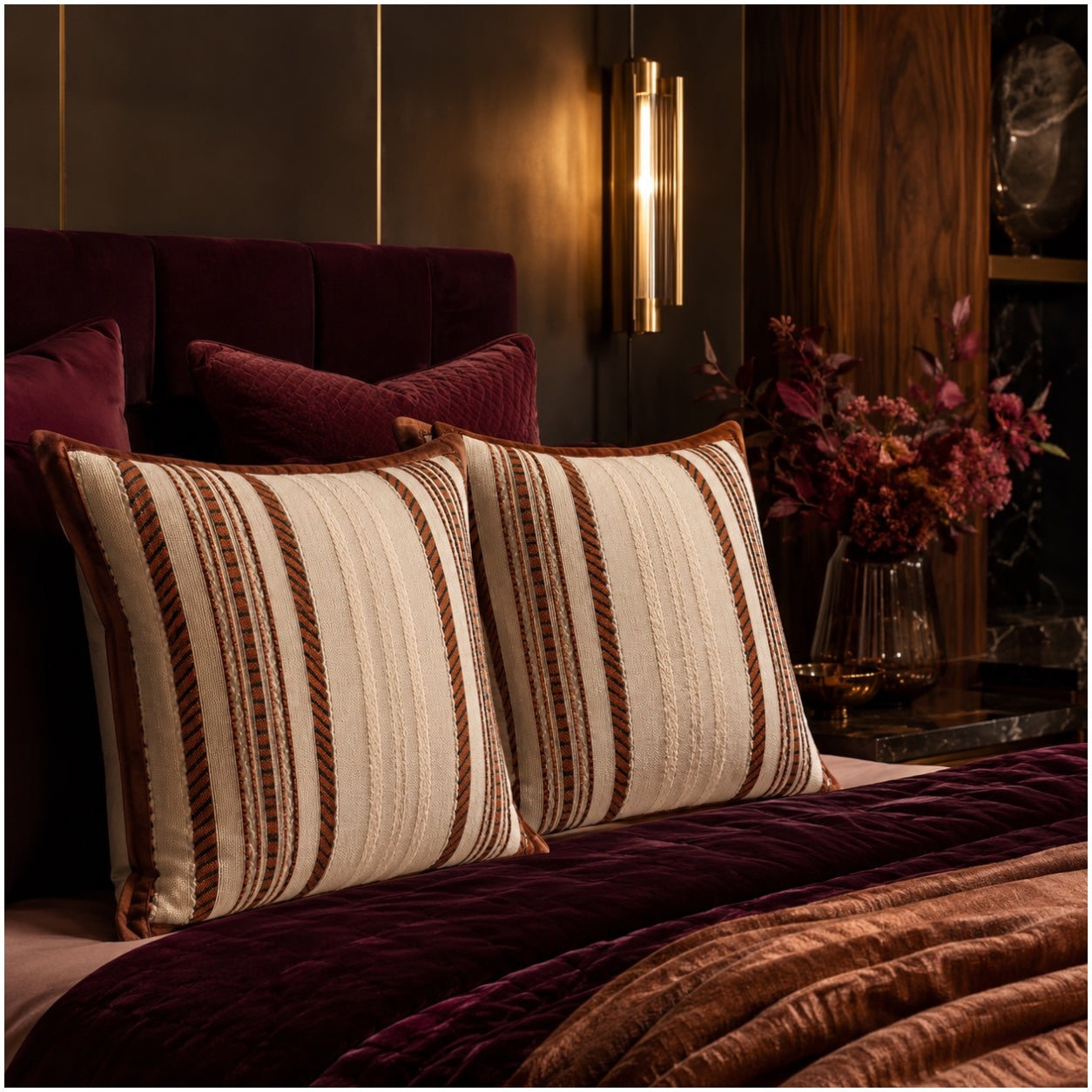 Set of 2 Corduroy Cushion Covers - 45cm x 45cm - Bronze Beige Neutral