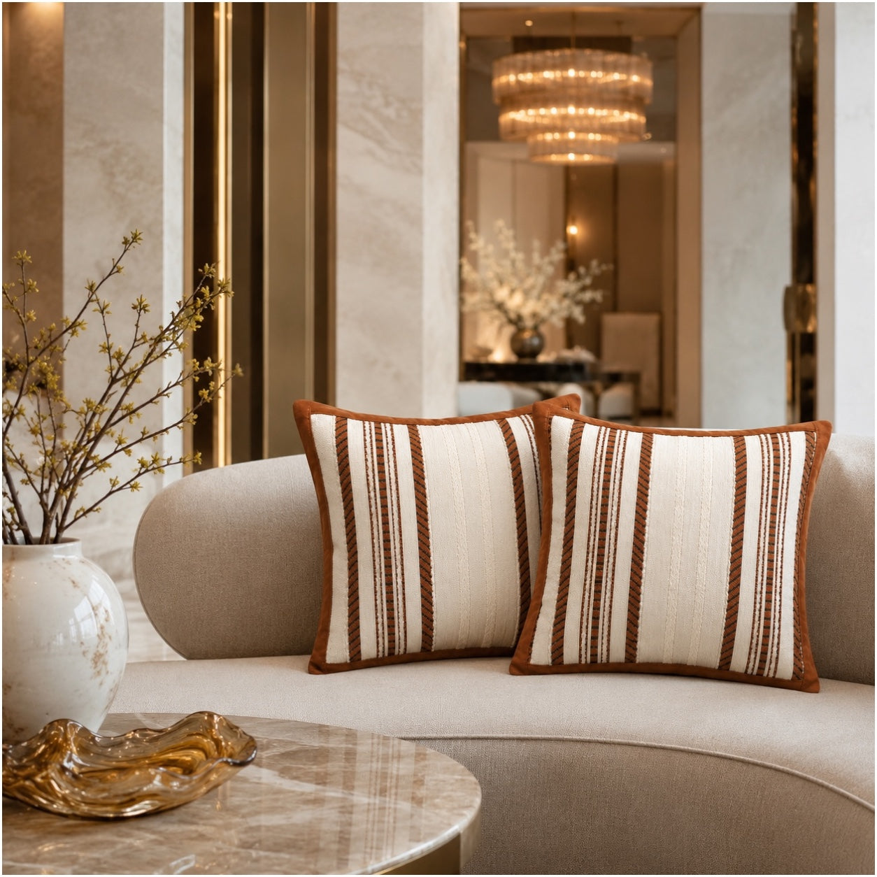 Set of 2 Corduroy Cushion Covers - 45cm x 45cm - Bronze Beige Neutral