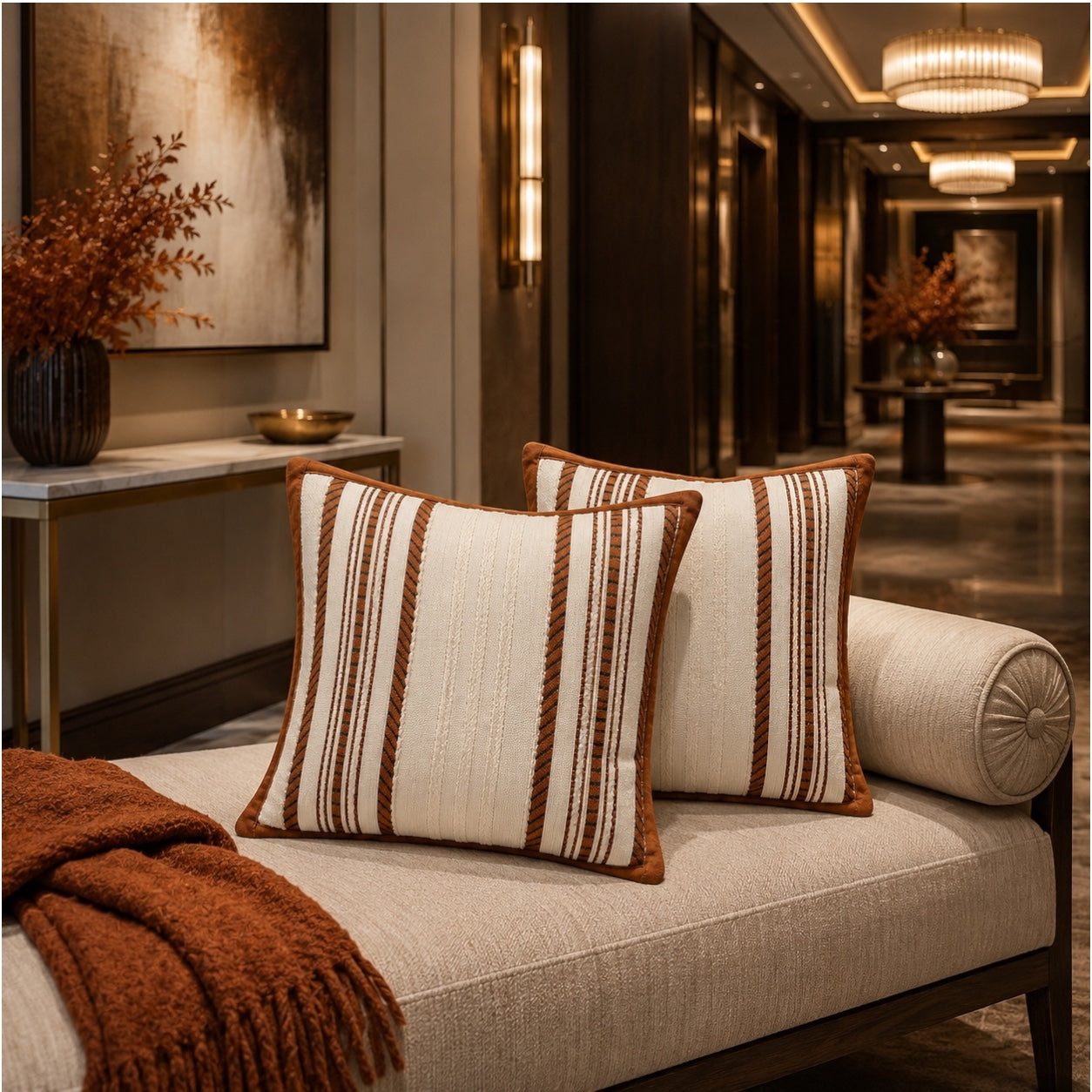 Set of 2 Corduroy Cushion Covers - 45cm x 45cm - Bronze Beige Neutral