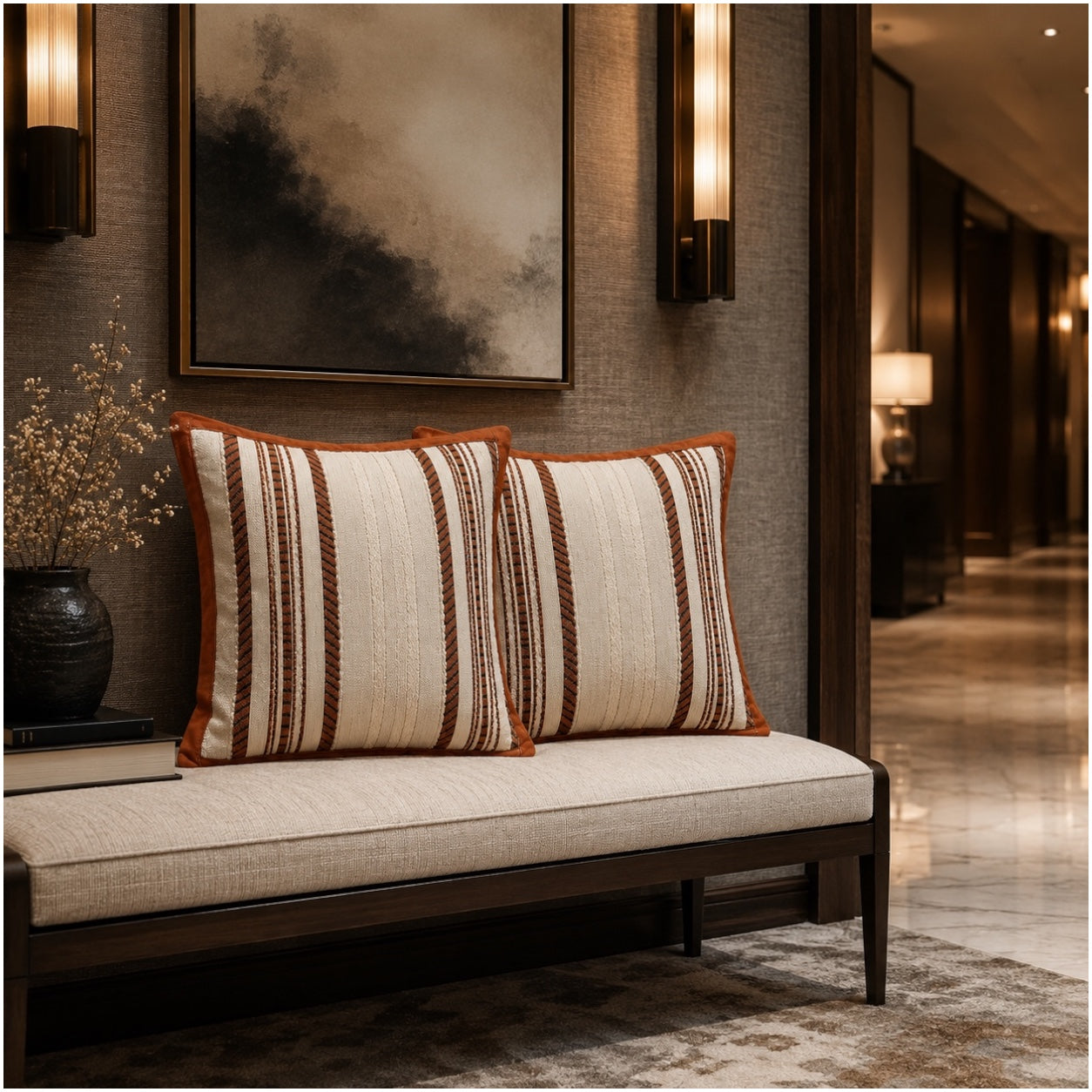 Set of 2 Corduroy Cushion Covers - 45cm x 45cm - Bronze Beige Neutral