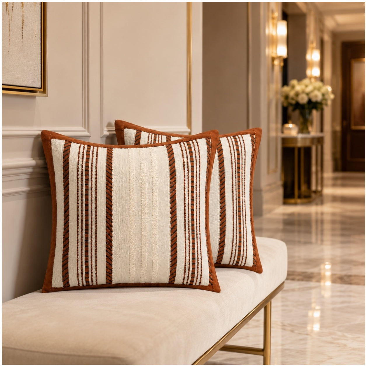 Set of 2 Corduroy Cushion Covers - 45cm x 45cm - Bronze Beige Neutral