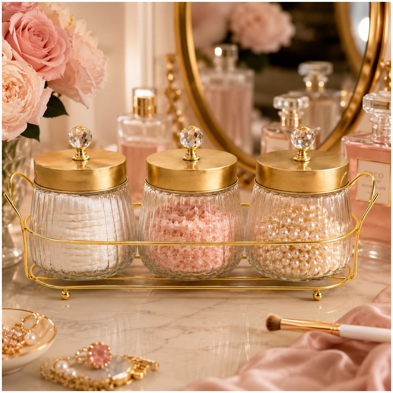 4-Piece Ribbed Glass Storage Jar Set with Stand
