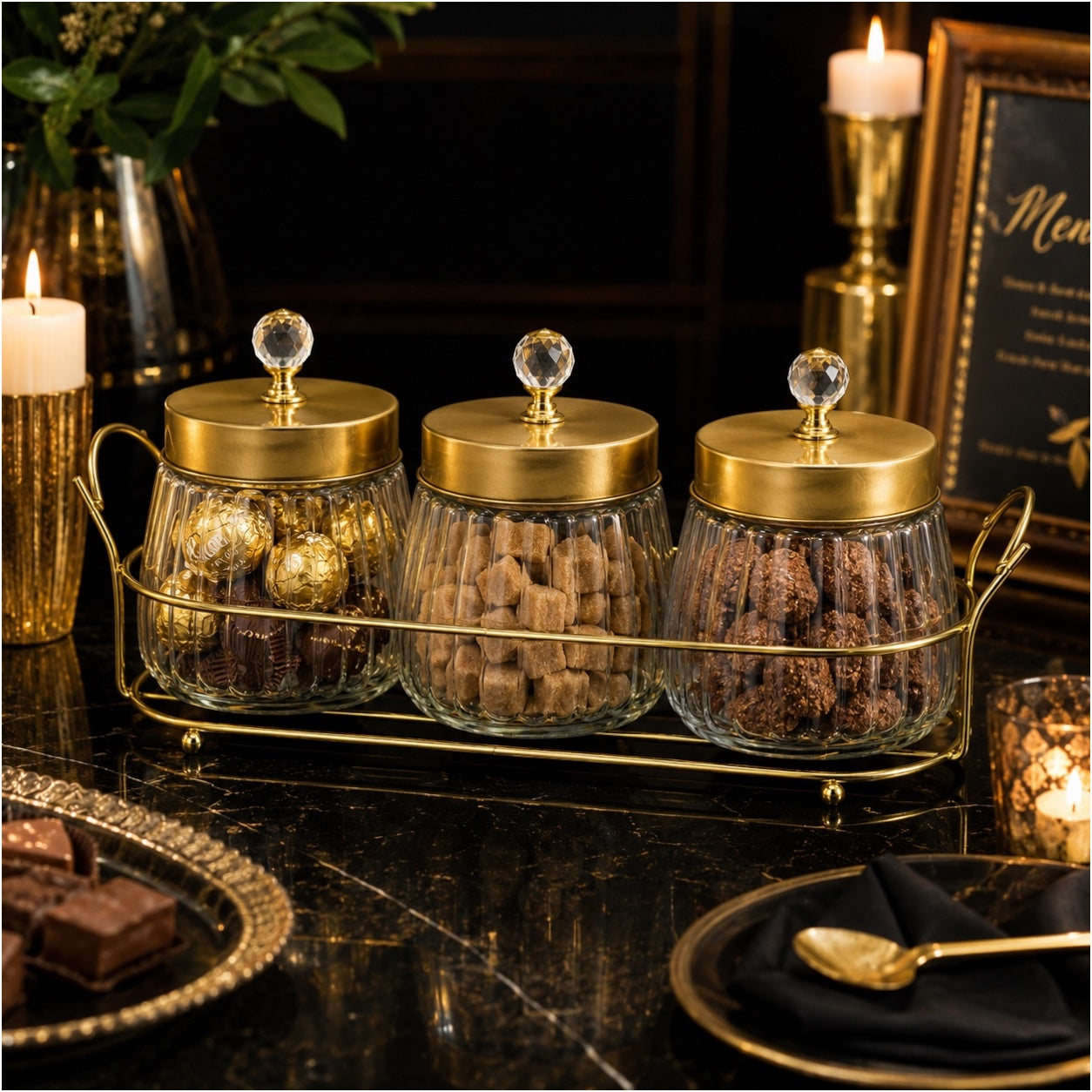 4-Piece Ribbed Glass Storage Jar Set with Stand